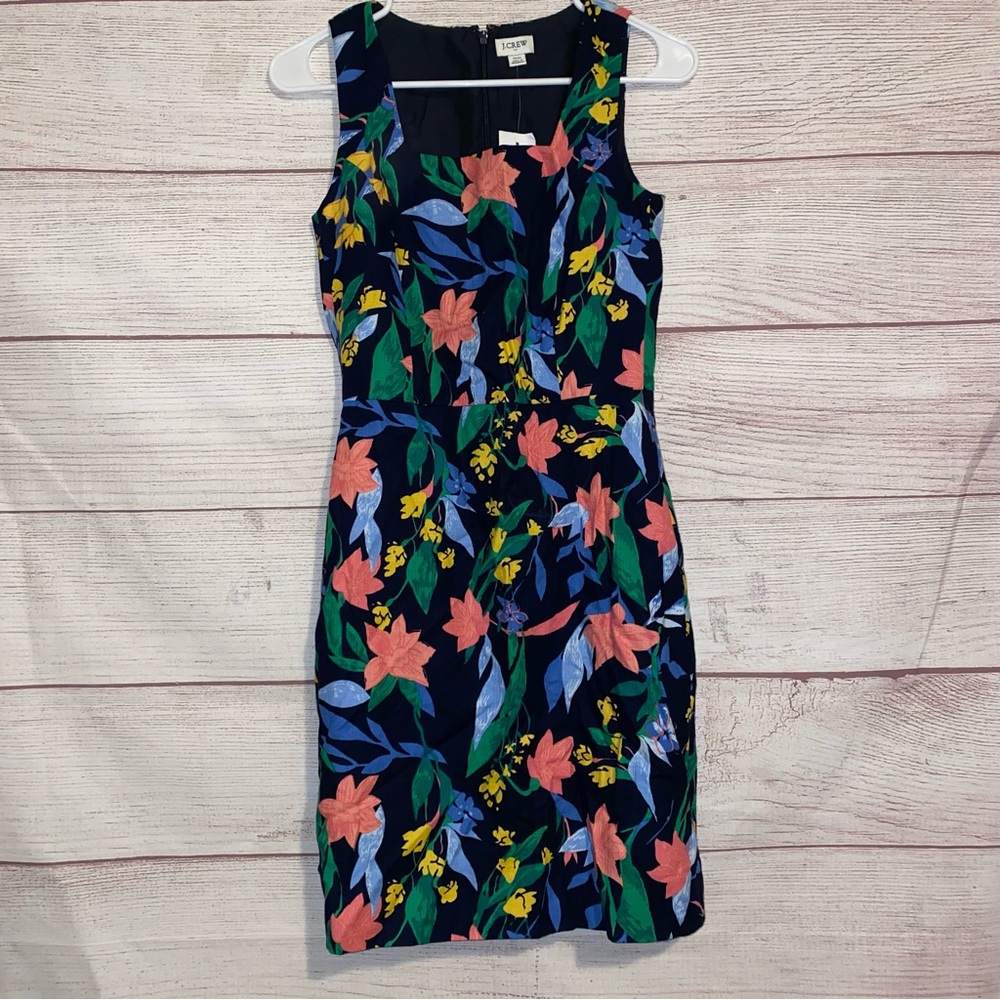 J. Crew navy colorful blue, green and pink floral women’s dress new with tags